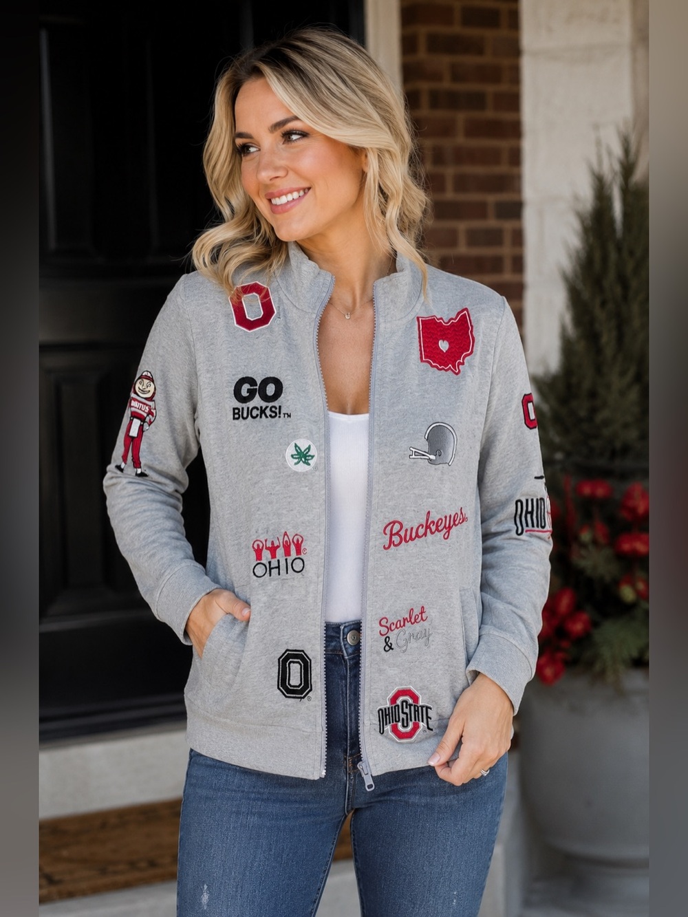 Ohio State Buckeyes Scarlet Series Zip Jacket Embroidered Gray Size S/M